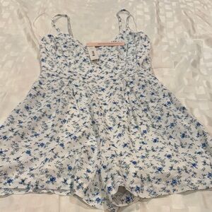 Aqua Blue and White Floral Dress